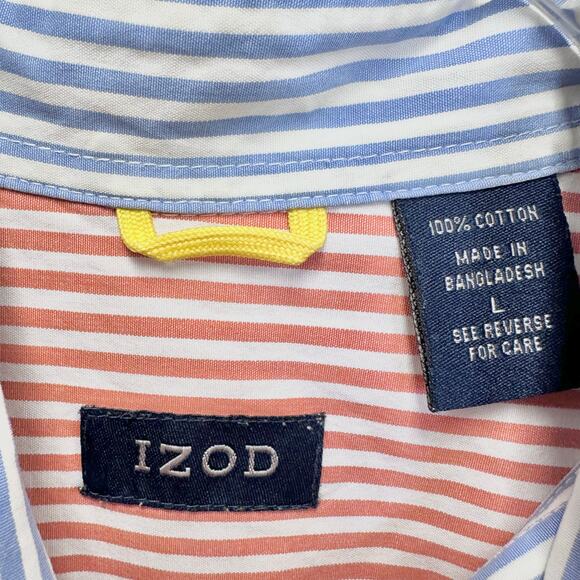 IZOD Colorblock Stripe Shirt Mens Large Patchwork Pastel Short Sleeve Cotton - Picture 4 of 16